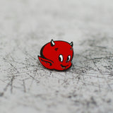 American Traditional Devil Enamel Pin Close Up