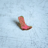 Pink Cowboy Boot Enamel Pin Angled View